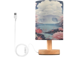 Luminária De Cabeceira Led Flower Lake Para Quarto, Luminária De Leitura Com Cúpula Tecido, Base De Madeira E Porta Usb