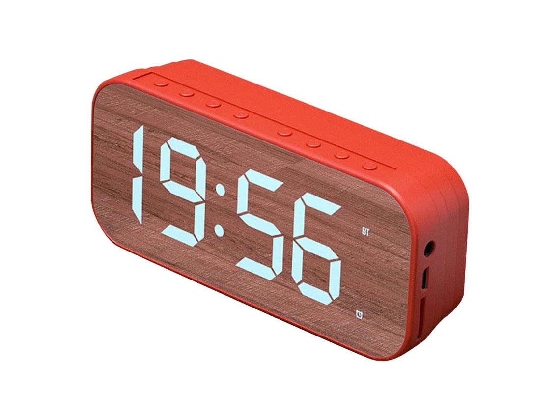 Reloj Alarma Com Alto-falante Bluetooth, Reloj Digital Espelho Para Quarto Escritório Vermelho