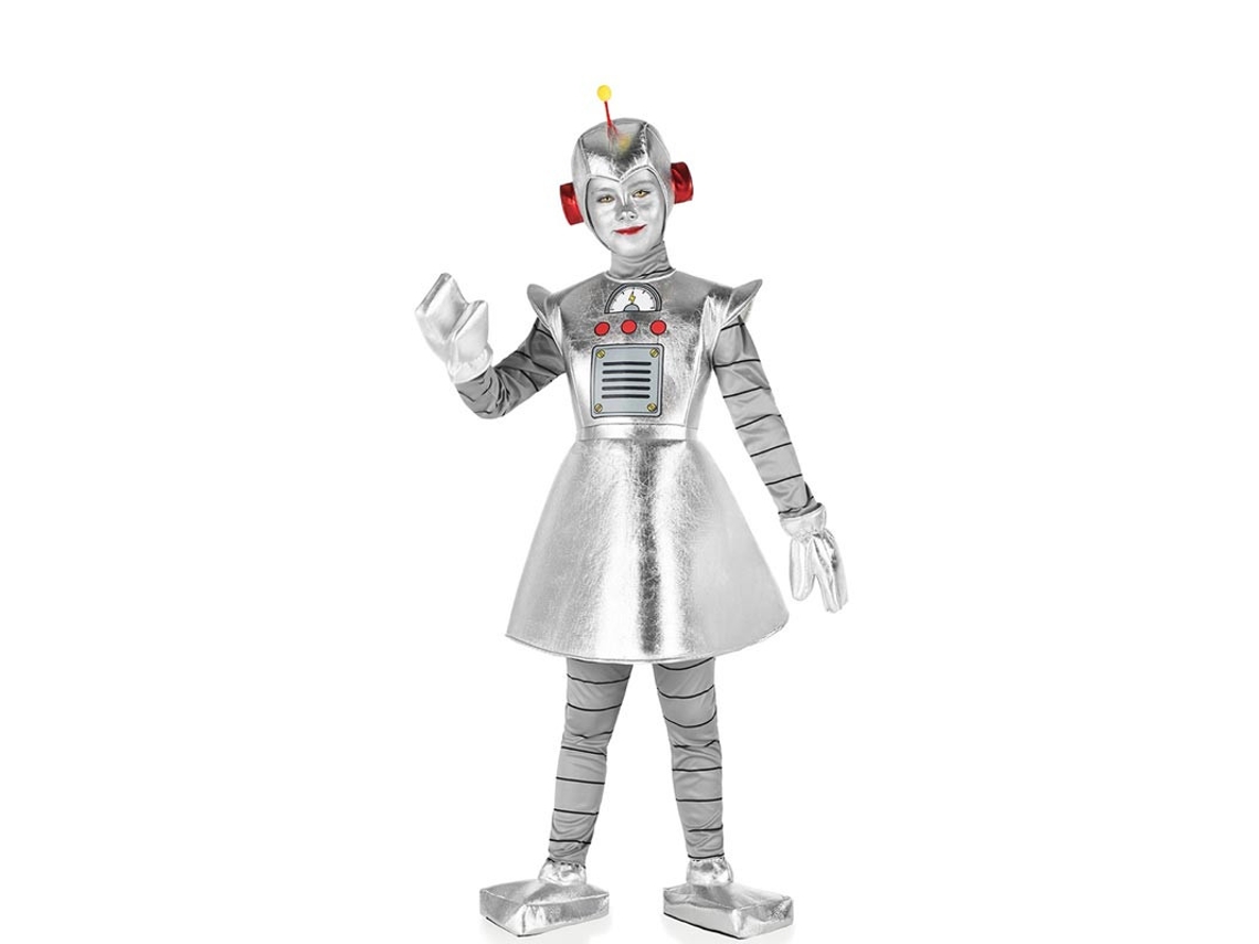 Fantasia de robô antigo prateado para menina