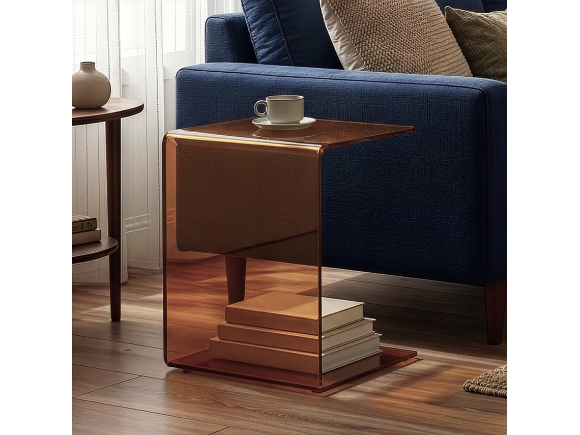 Mesa de Apoio Trölmapilu em Forma de C Vidro 60x40x40cm Cinzento Escuro EN.CASA