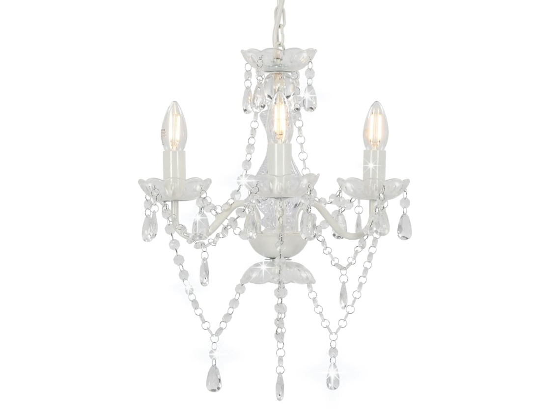Vidaxl Lustre Com Contas Redondo 3 X E14 Branco