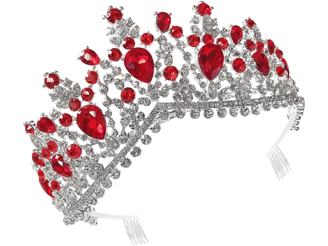 Elegante coroa de casamento vermelha estilo princesa com liga metálica e strass Pente.