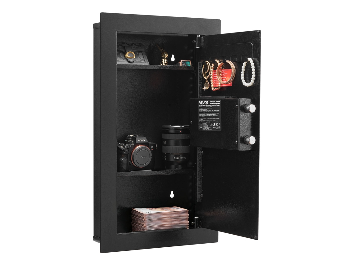 Cofre Forte Embutido Na Parede Com Prateleiras Ajustáveis 102 X 370 X 630 Mm Preto Vevor