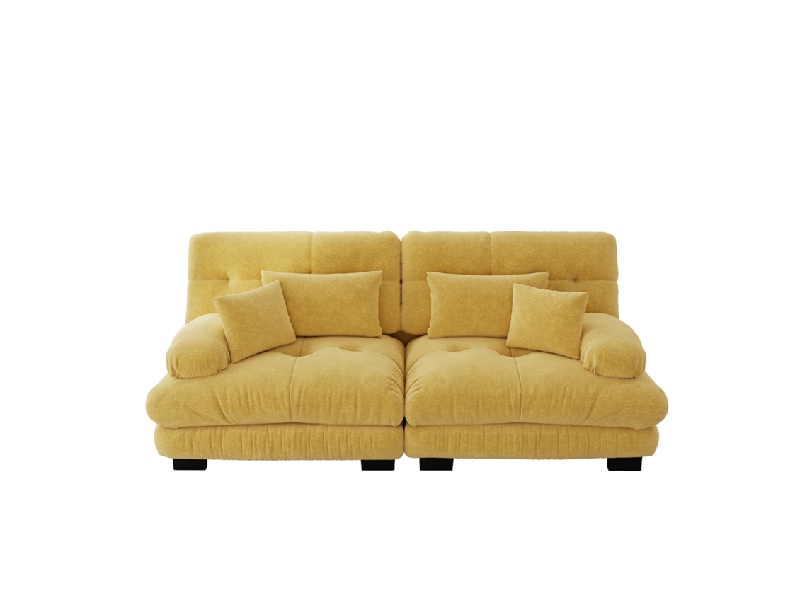 Sofá Ecksofa Chenille Amarelo Confortável Com Almofadas E Puff Para Sala De Estar Com Braços Largos