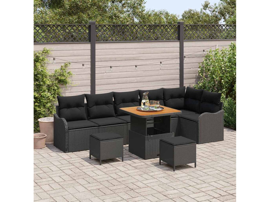 Vidaxl Conjunto De Sofá De Jardim 9 Unid. Preto Vime Pe