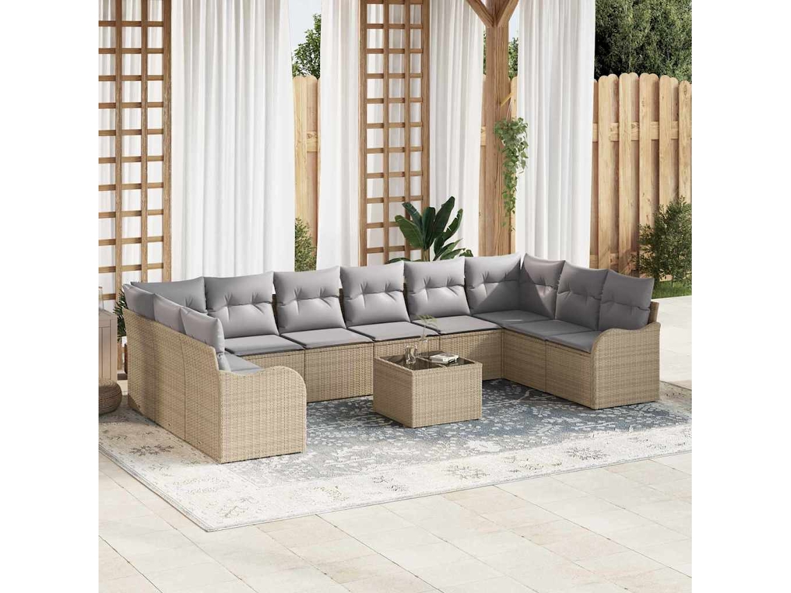 Vidaxl Conjunto De Sofá De Jardim Bege 55 X 55 X 37 Cm Vime Pe