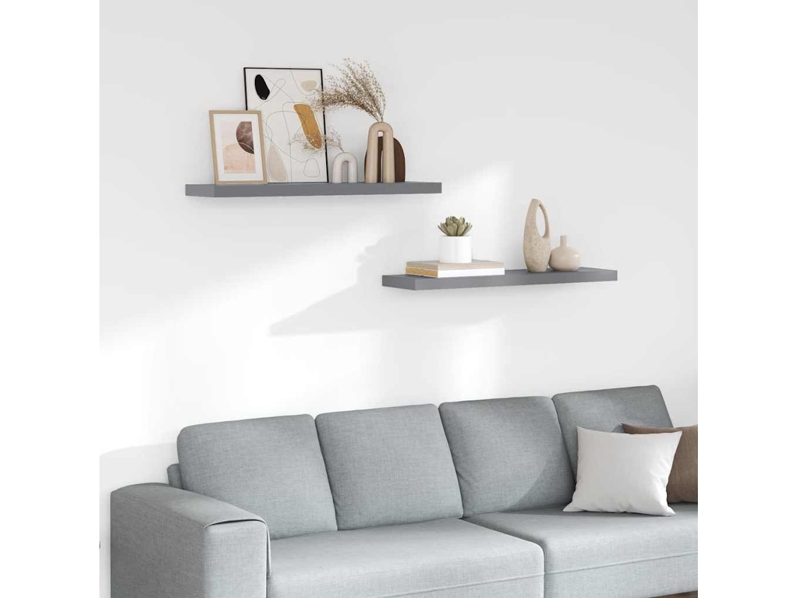 Vidaxl Prateleiras Parede Suspensas 2 Pcs 90x23,5x3,8cm Mdf Cinzento