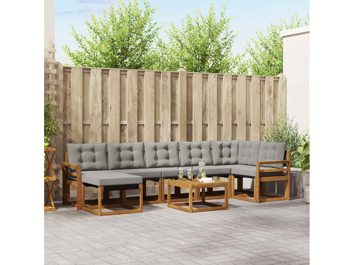 Vidaxl Conjunto De Sofás Para Exterior 8 Unid. Cinza Natural E Claro