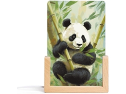 Luminária noturna de acrílico com base de madeira estampada com panda, luminária LED moderna com cabo.