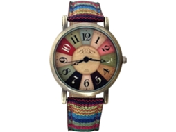 Relógio Multicolorido Pulseira Tecida Arco-Íris Padrão Feminino Relógio Boho Hippie-Roxo