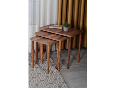 Conjunto De 3 Mesas De Encaixe Pernas De Madeira, Design Moderno, Aglomerado De Alta Qualidade, Madeira Natural Ou Mármore Branco Casa Basics