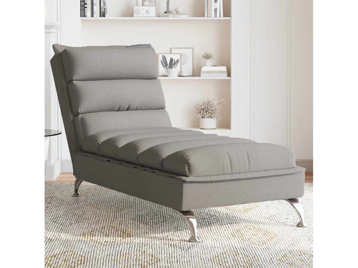 Vidaxl Chaise Lounge Massagem C/ Almofadões Tecido Cinza-acastanhado