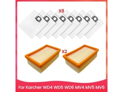 Conjunto De 10 Filtros E Sacos Pó Para Aspiradores Karcher Wd4, Wd5, Wd6, Mv4, Mv5 Mv6. Acessórios Substituição. Tuotuo