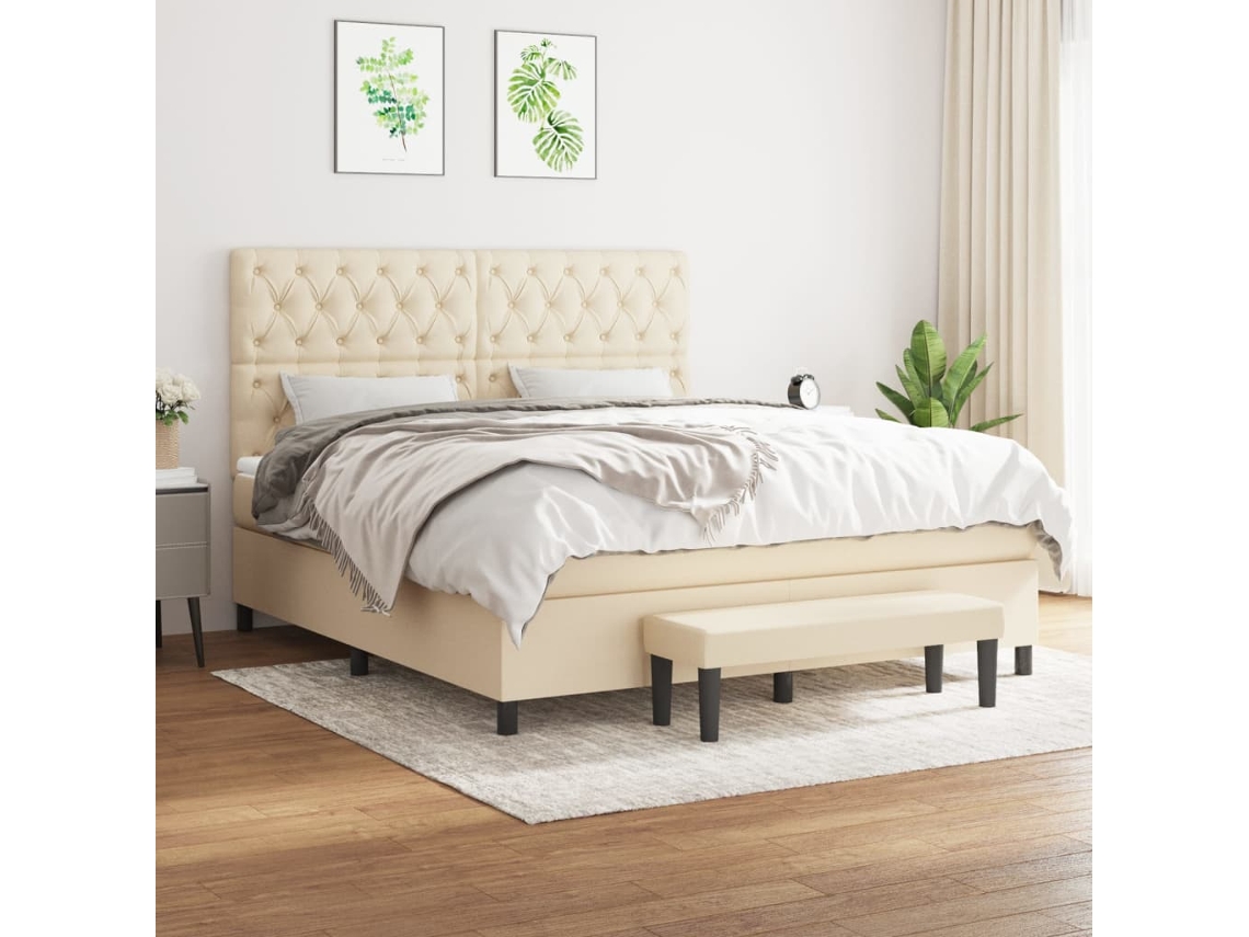 Vidaxl Cama Com Molas/colchão 160x200 Cm Tecido Cor Creme