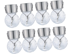 Conjunto de 8 Luminárias Solares Suspensas, com Esferas de Vidro Craquelado e Aço Inoxidável. SFUSHOS