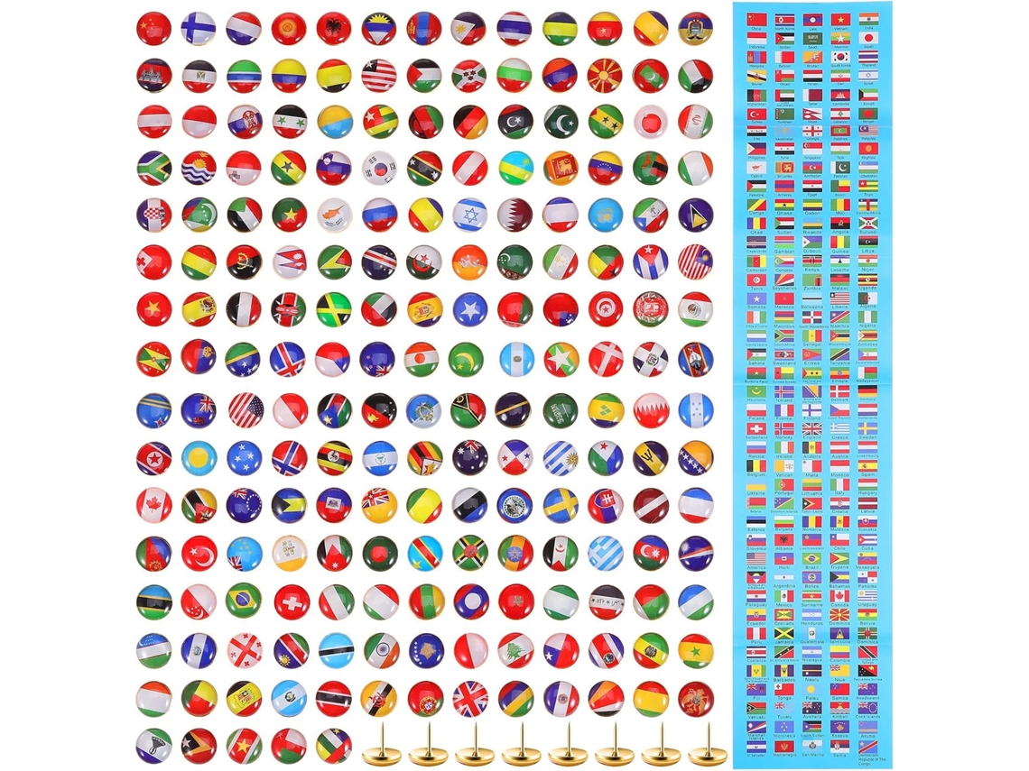 Conjunto De 200 Tachinhas Com Mapas E Bandeiras Nacionais