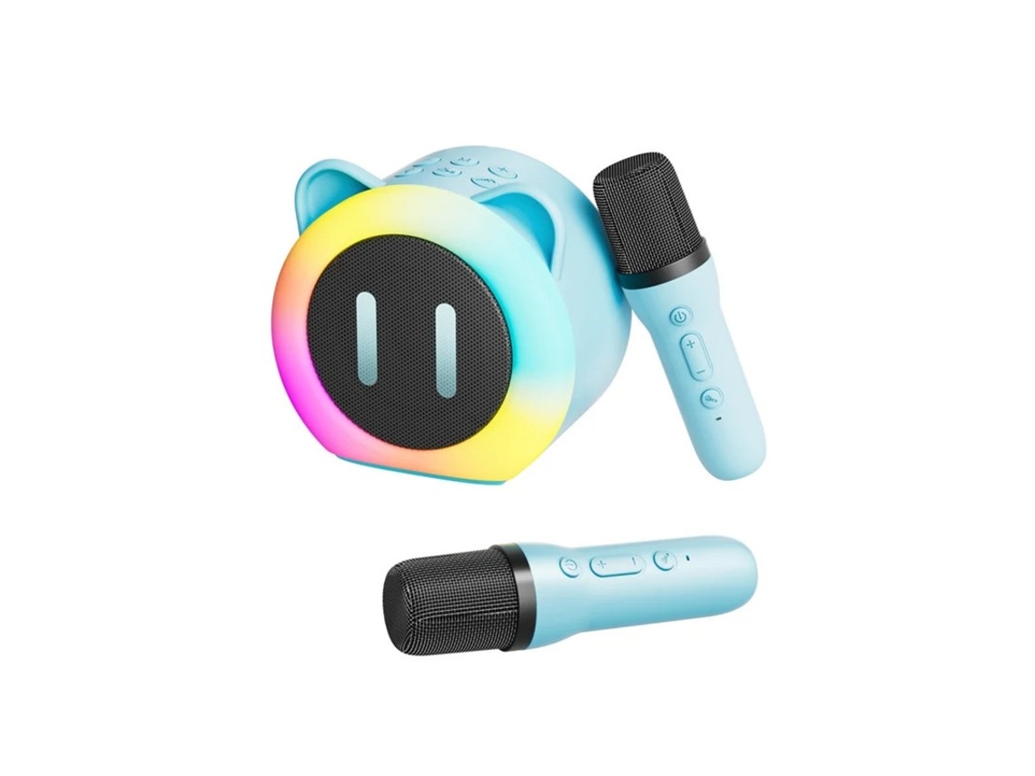Mini máquina de karaokê portátil Bluetooth Yizhood com microfones duplos, som potente para festas em casa, azul