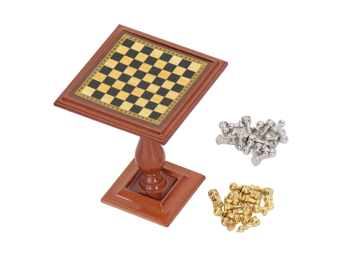 Xadrez Magnético Miniatura Para Casinha De Bonecas 1/12 1/6 Decoração Com Pé De Mesa Liga