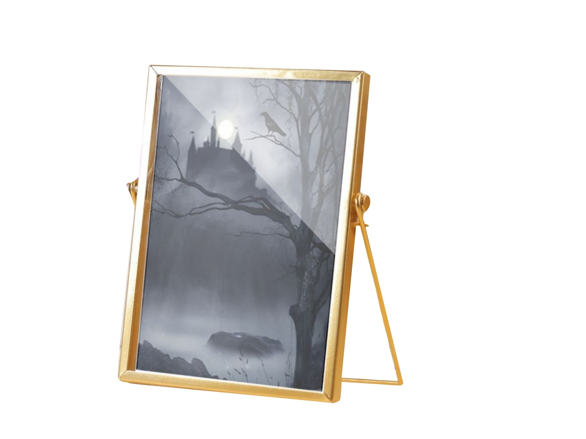 Quadro Decorativo Halloween Laxiscreed Em Acrílico Com Moldura Dourada, 14,5x19,5cm Para Escritório E Mesa De Trabalho