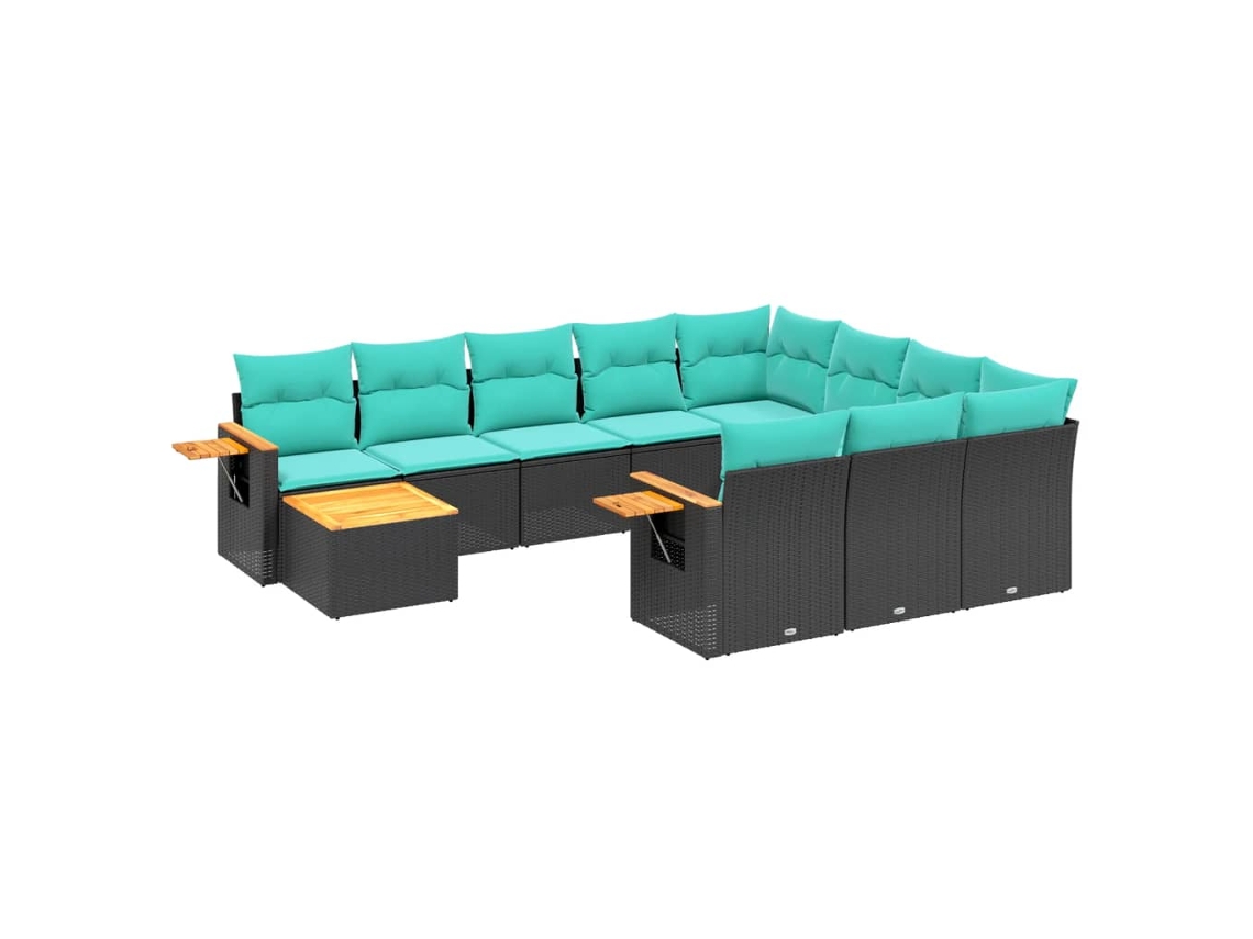 Conjunto de 11 Sofás de Jardim com Almofadões Vime Pe Preto MAISON EXCLUSIVE