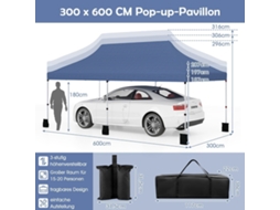 Tenda Pop up Canopy 300x600 Cm com Altura Ajustável Azul NORTHIX