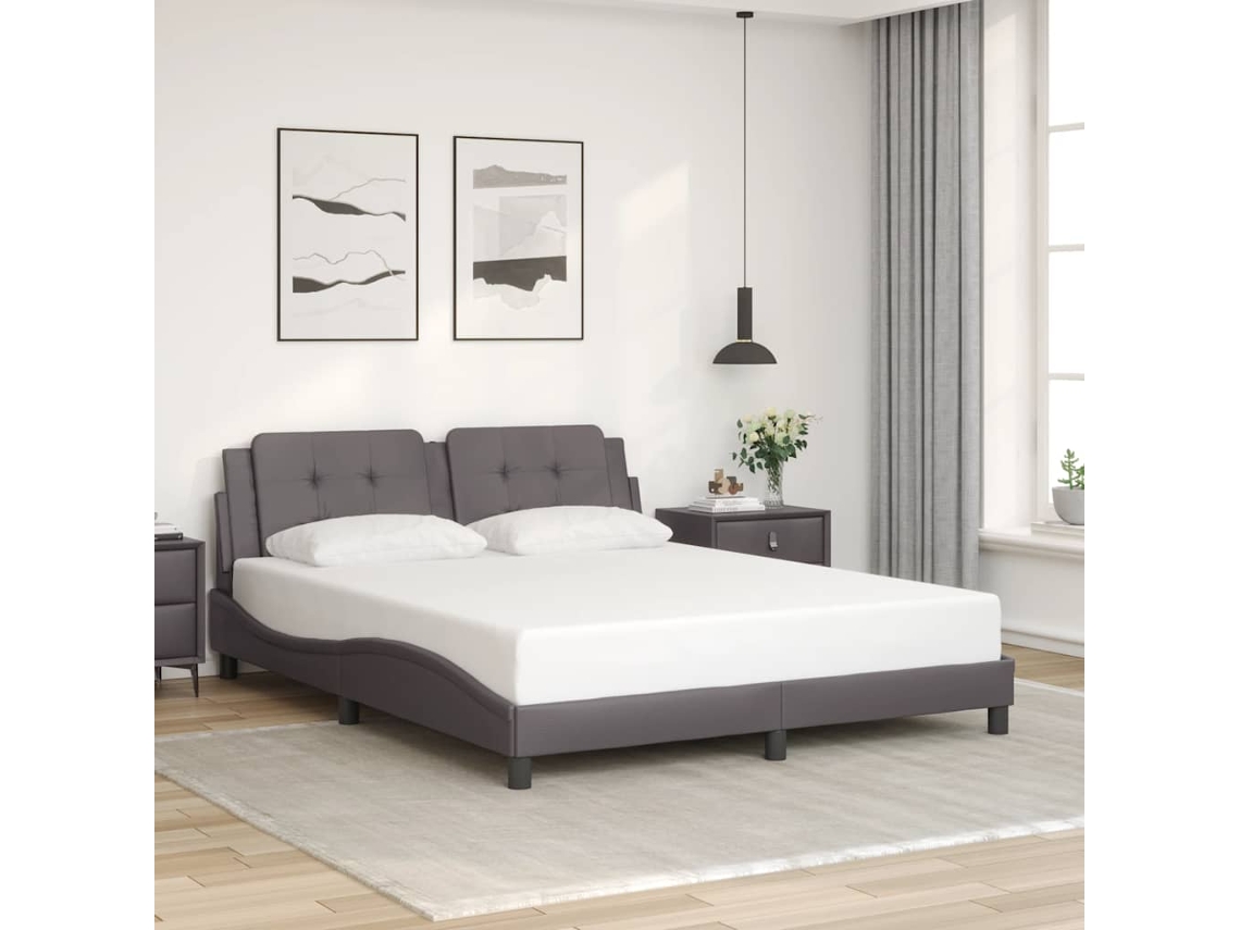 Vidaxl Estrutura De Cama Sem Colchão Zadar Couro Artificial 160x200cm Cinzento