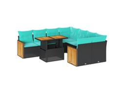 Maison Exclusive - 9 Pcs Conjunto Sofás P/ Jardim Almofadões Vime Pe/acácia Preto