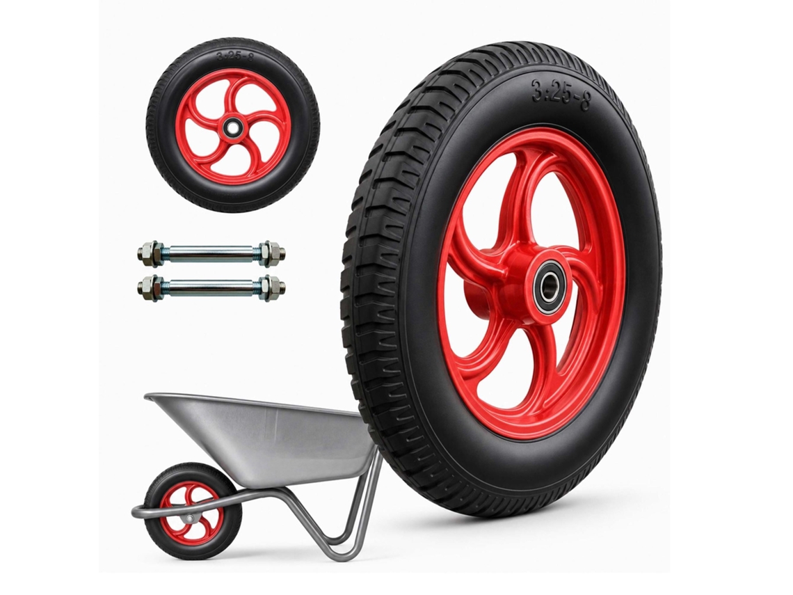 Conjunto Com 2 Rodas Maciças Para Carrinho De Mão Com Eixos 3.25-8