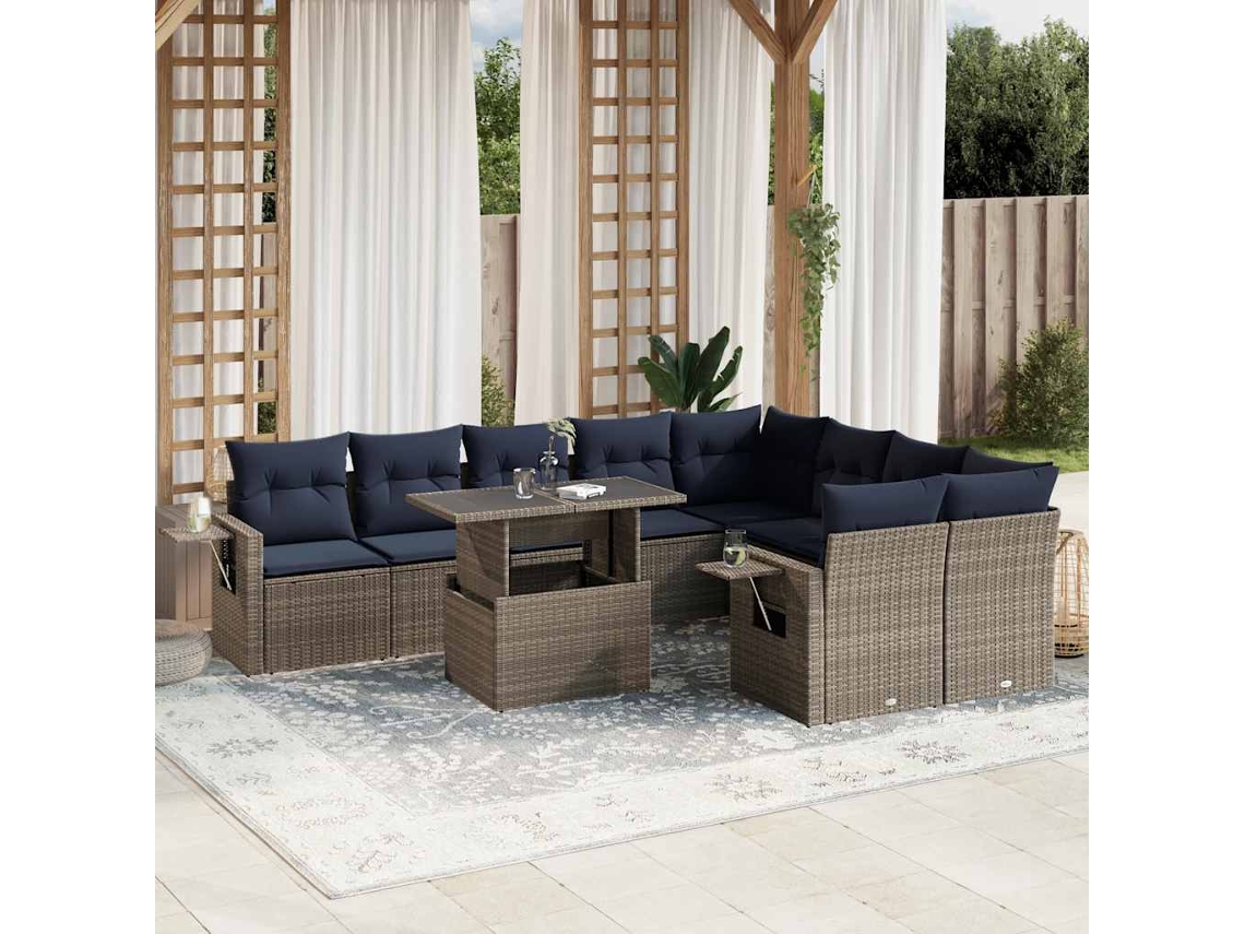 Vidaxl Conjunto De Sofá De Jardim Com 10 Peças E Almofadas Em Rattan Sintético Cinza