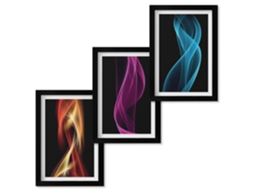 Pinturas Murais Modernasondas, Linhas Neon, Fundo Escuro Moldura Preta Fotos Para O Corredor Espelharte (3 Peças 20x30 Cm)
