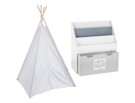 Tenda Decorativa Cinza ATMOSPHERA FOR KIDS para Crianças Estante com Compartimento de Arrumação com Rodízios