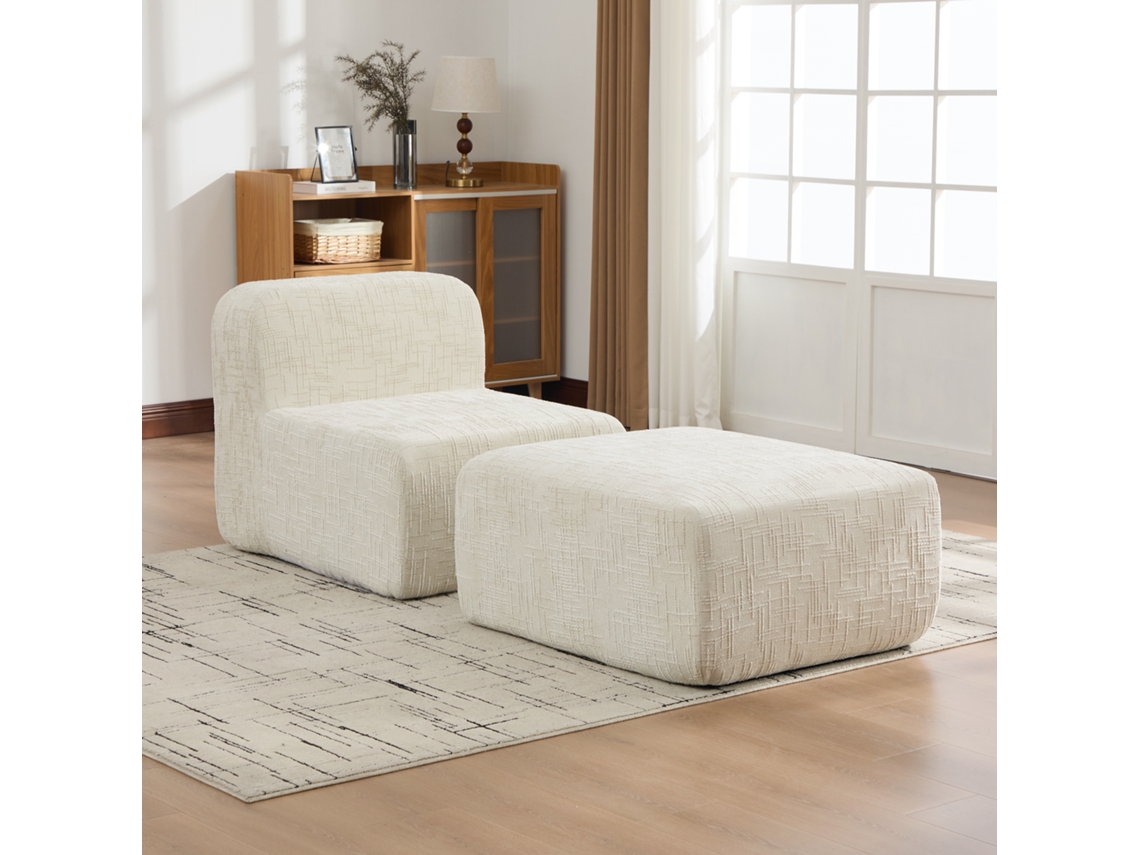 Sofá Modular Em Chenille Com Espuma 30d De Alta Resiliência, Base Antiderrapante E Design Compacto, Bege