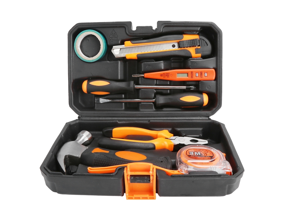 Conjunto de ferramentas manuais domésticas (para reparos caseiros, com caixa de armazenamento correspondente)