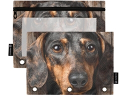 Estojo De Madeira Fichários Com Estampa Dachshund, Com Janela Transparente, Grande Capacidade, Em Tecido, 3 Organizadores