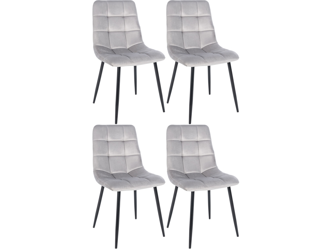 Conjunto De 4 Cadeiras De Jantar Tilde Cinza/veludo Clp
