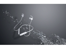 Auriculares Bluetooth SONY Wisp510B (In Ear - Microfone - Branco) — Auriculares desportivos s/fios. Resistentes aos salpicos e suor (IPX5). Suporte em arco almofadado para melhor ergonomia. Autonomia até 15 horas. Controlo mãos-livres integrado no próprio auricular. Compatível c/assistentes Android e iOS.