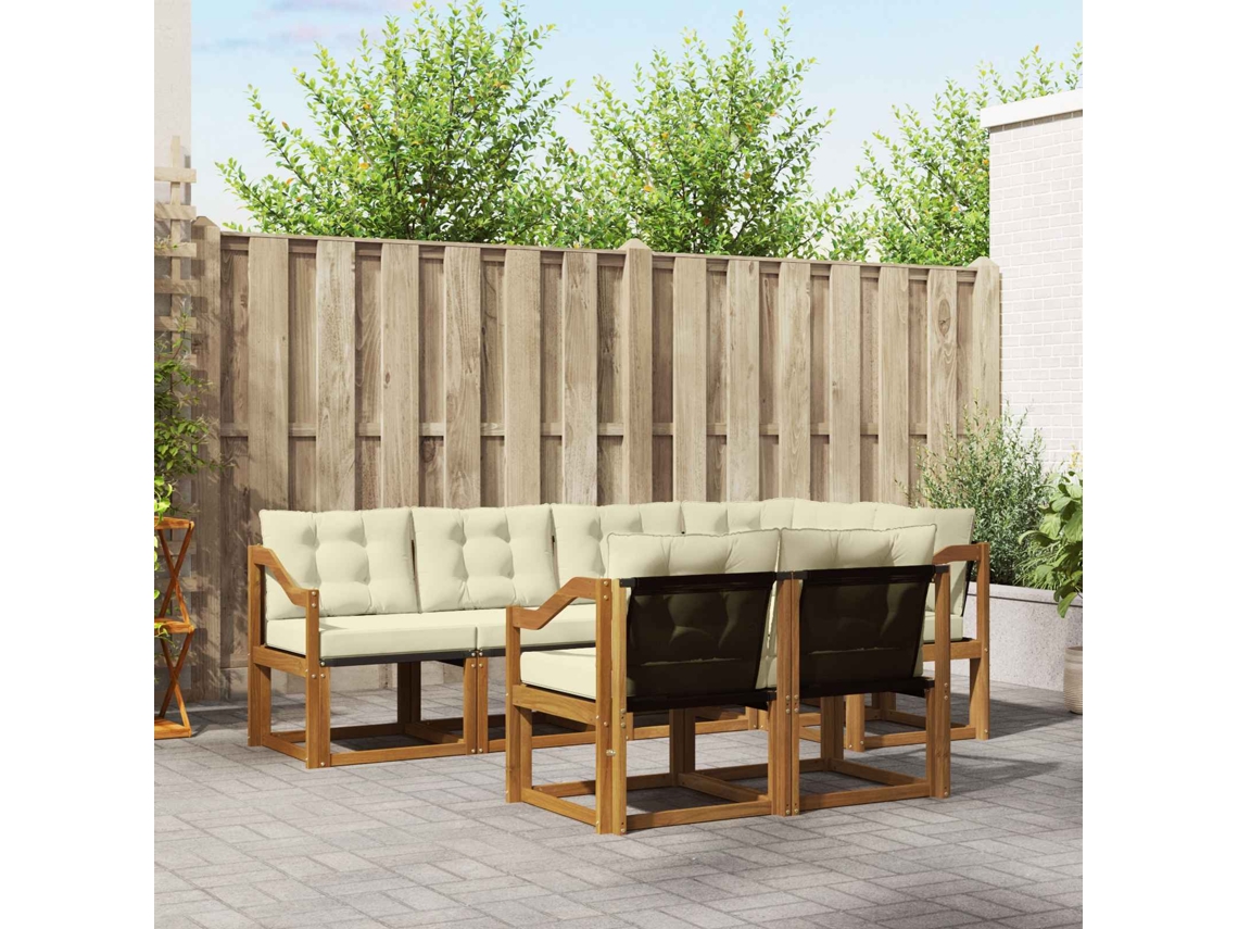 Vidaxl Conjunto De Sofás Para Exterior 7 Pcs Natural E Creme