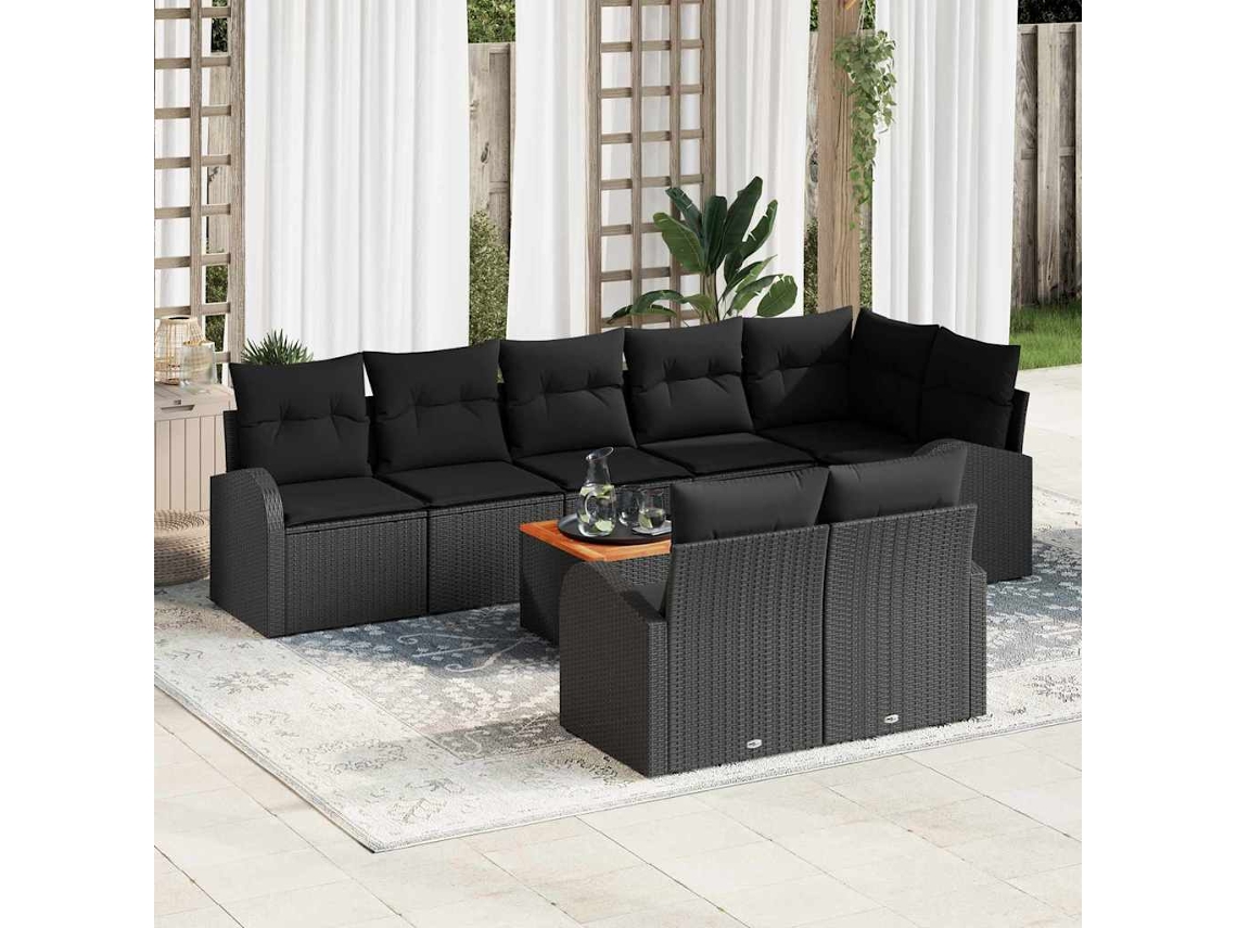 Vidaxl Conjunto de Sofá de Jardim com Almofada 9 Pcs Preto Vime Pe