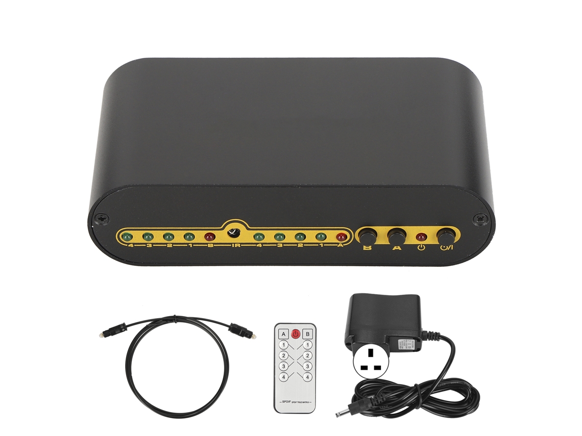 Matriz de Áudio Óptico Digital SPDIF 4x2, com Controle Remoto, 100-240V CHABERLU (Reino Unido)
