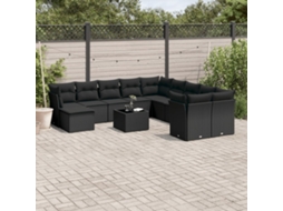 Vidaxl 12 Pcs Conjunto De Sofás De Jardim C/ Almofadões Vime Pe Preto