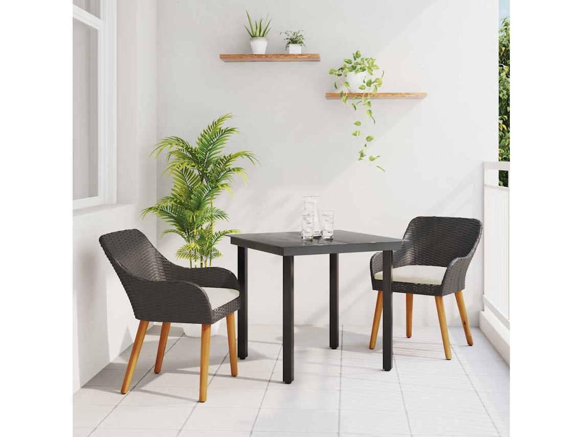 Vidaxl Conjunto de Jantar para Jardim com Almofada 3 Pcs Preto Vime Pe