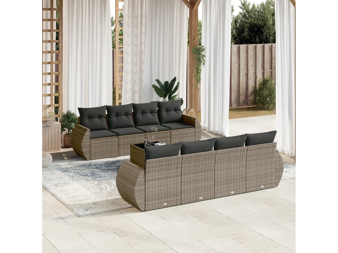 Vidaxl 9 Pcs Conjunto Sofás P/ Jardim Com Almofadões Vime Pe Cinzento