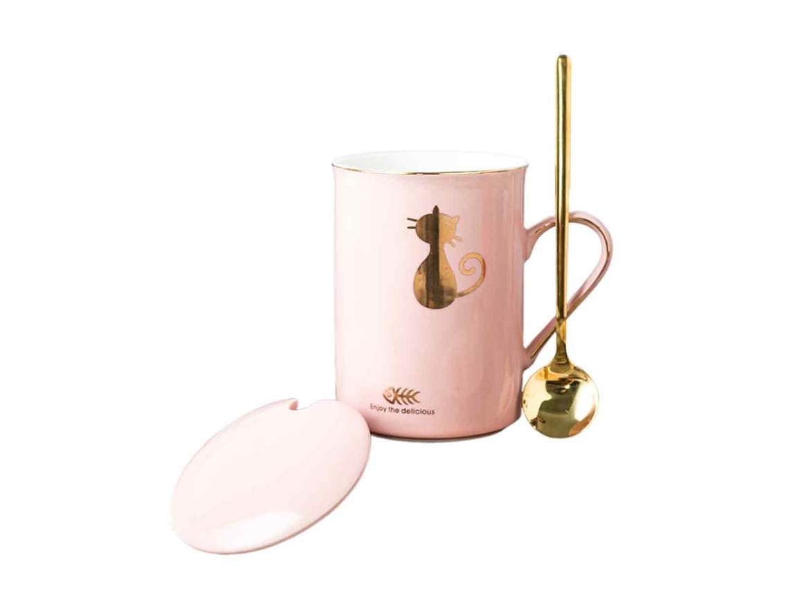 Caneca Cerâmica 350Ml com Colher e Tampa Caneca Criativa para Casal NEVEANCE