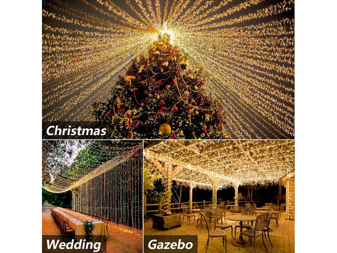 Cordão De Luzes Led, Ip56, 100 M, Branco Quente, Resistente À Água, 8 Modos, Para Decoração De Casa, Festas, Jardim E Eventos
