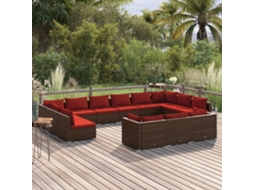 Vidaxl 13 Pcs Conjunto Lounge Jardim C/ Almofadões Vime Pe Castanho