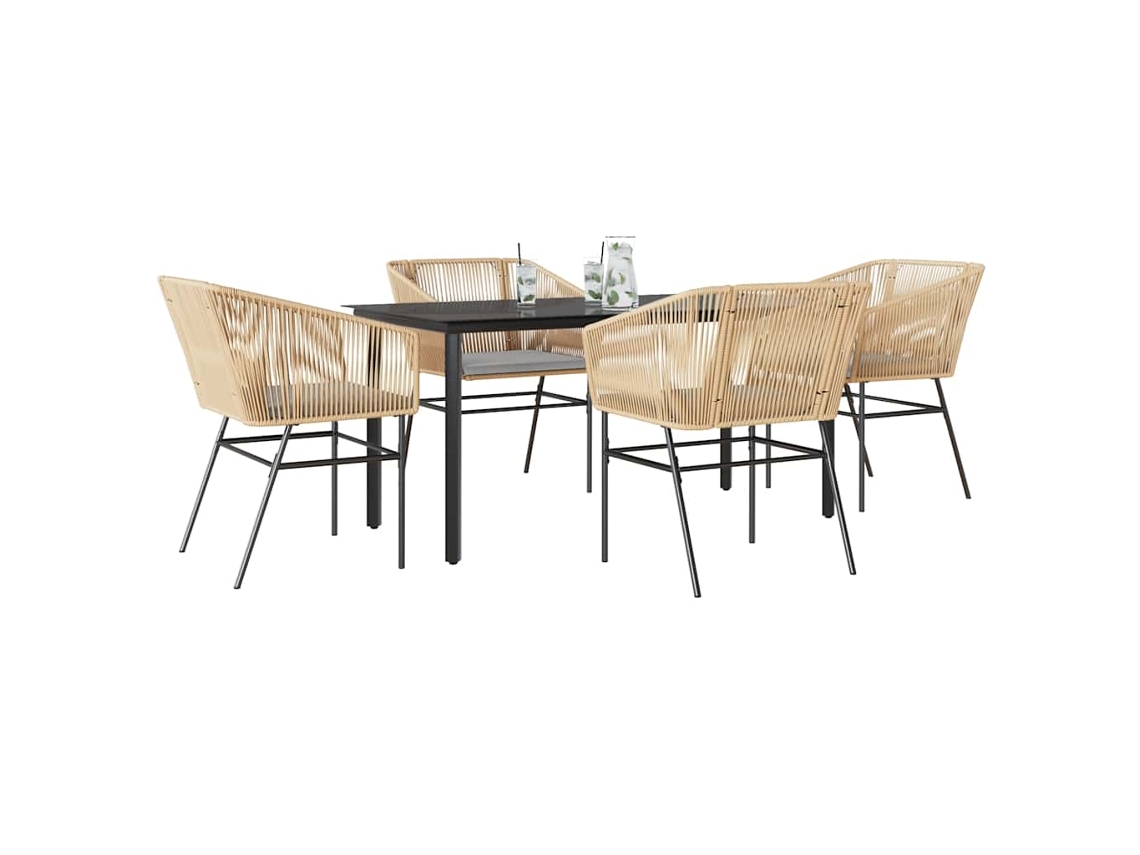 Vidaxl Conjunto Jantar Jardim 5 Peças Almofadas Vidro Vime Pe Castanho