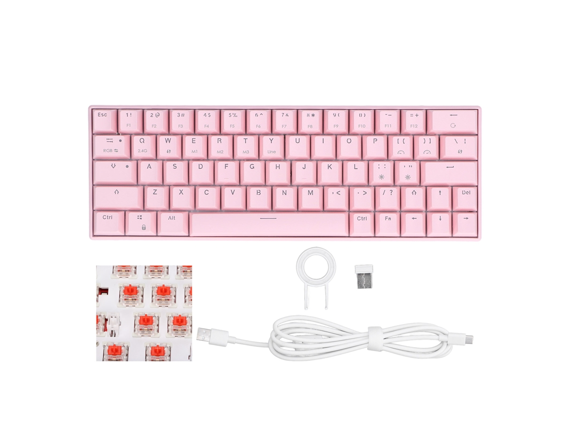 Teclado Mecânico Sem Fio Rosa Com 64 Teclas