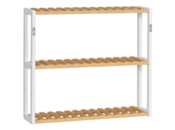 Estante Suspensa De Parede Em Bambu De 3 Níveis, Para Sala, Quarto E Cozinha, 60x15x54cm, Madeira E Branco