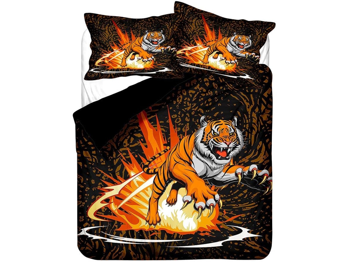 Capa de Edredom com Estampa Tigre em Microfibra Fronha 200x200 Cm (LxA)