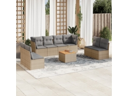 Vidaxl 9 Pcs Conj. Sofás Jardim C/ Almofadões Vime Pe Bege Misturado